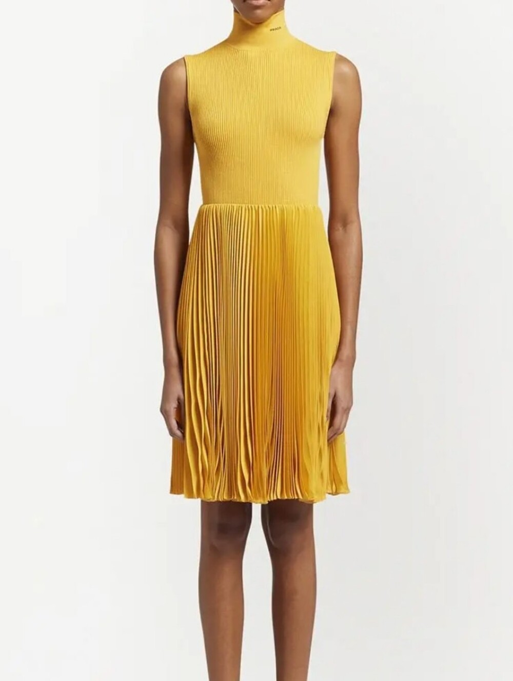 PRADA Ribbed-Knit Pleated Short Dress YELLOW SZ 38 $2130 Italy - Picture 3 of 7